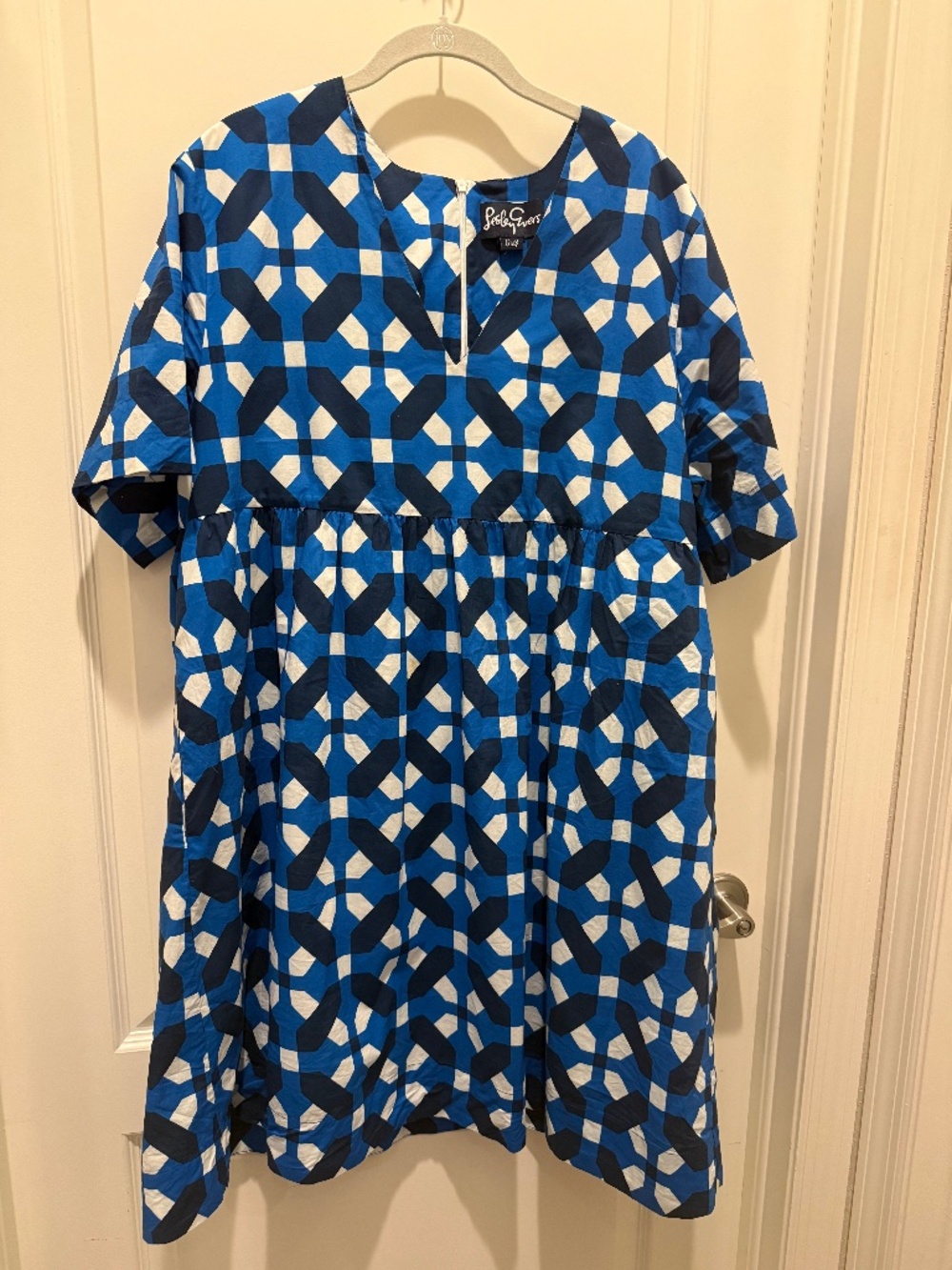 Lesley Evers Midi Dress in Trellis Blue, Size 1X